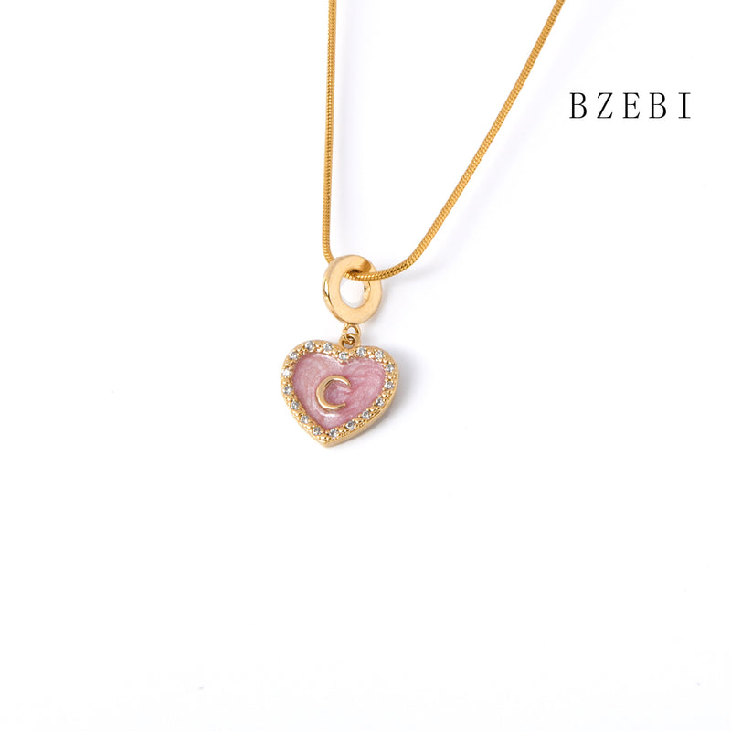 18k Gold Plated Cubic Zirconia Pink love heart Necklace for Women with Box