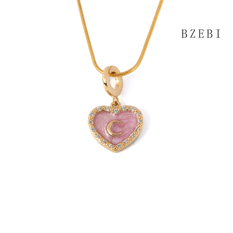 18k Gold Plated Cubic Zirconia Pink love heart Necklace for Women with Box