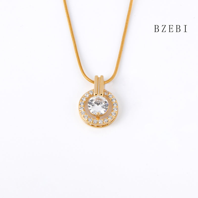 18k Gold Plated Cubic Zirconia Large diamond Necklace for Women with Box