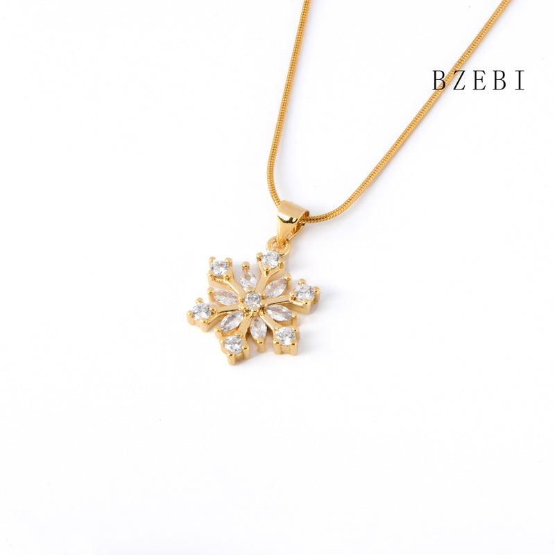 18k Gold Plated Cubic Zirconia snow Necklace for Women with Box