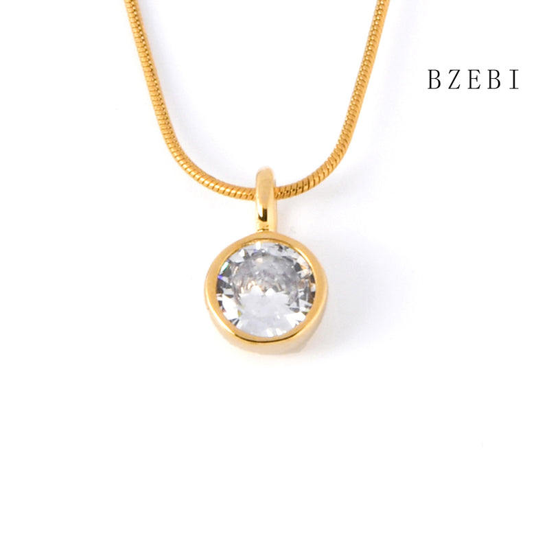 18k Gold Plated Cubic Zirconia Large diamond Necklace for Women with Box