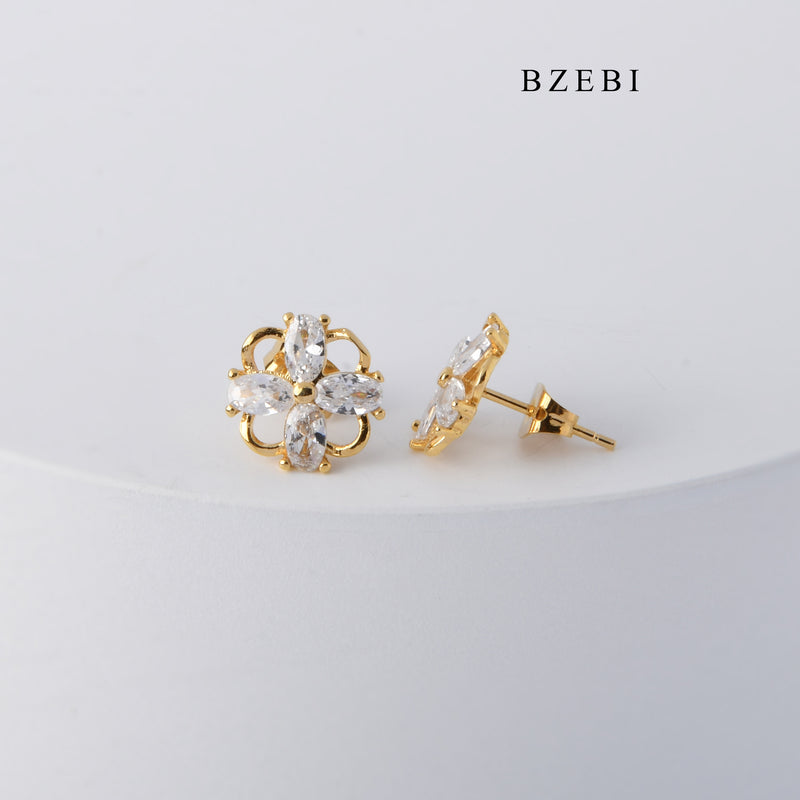 BZEBI High quality 4-petal hollow flowers Cubic Zircon 18K stainless steel gold-plated earrings earrings women's jewelry gift