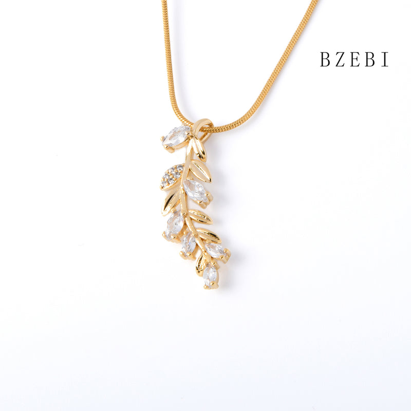 18k Gold Plated Cubic Zirconia leaves Necklace for Women with Box