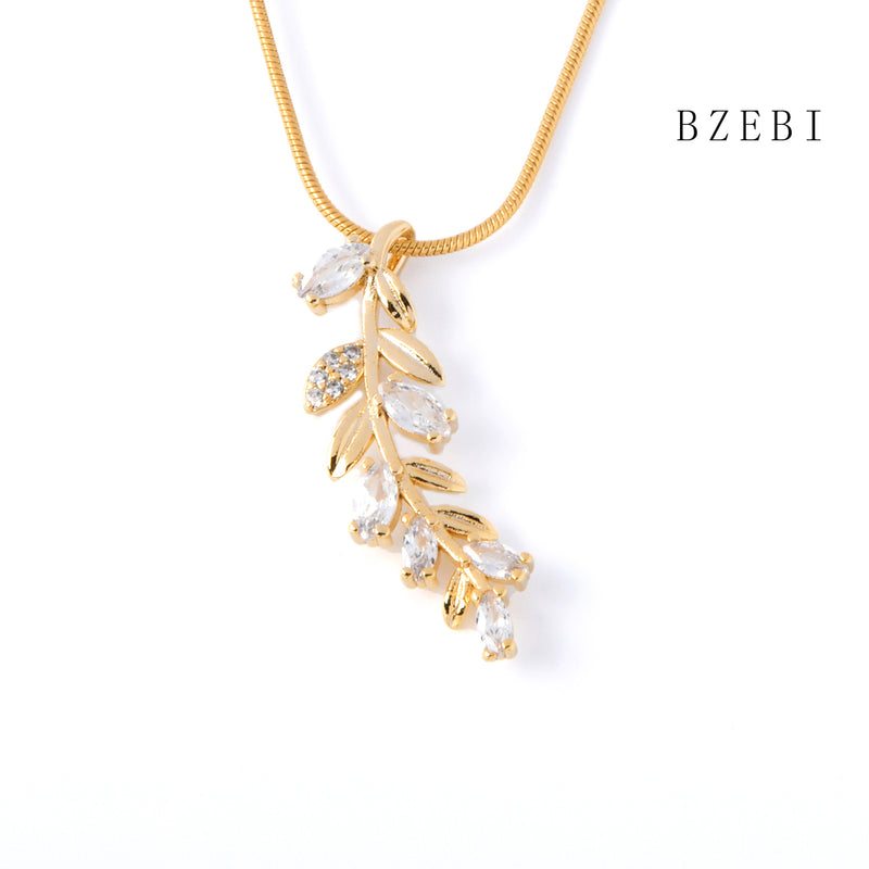 18k Gold Plated Cubic Zirconia leaves Necklace for Women with Box