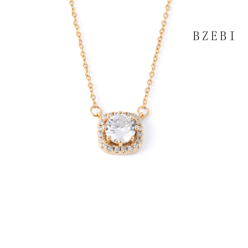 18k Gold Plated Cubic Zirconia Square diamond Necklace for Women with Box