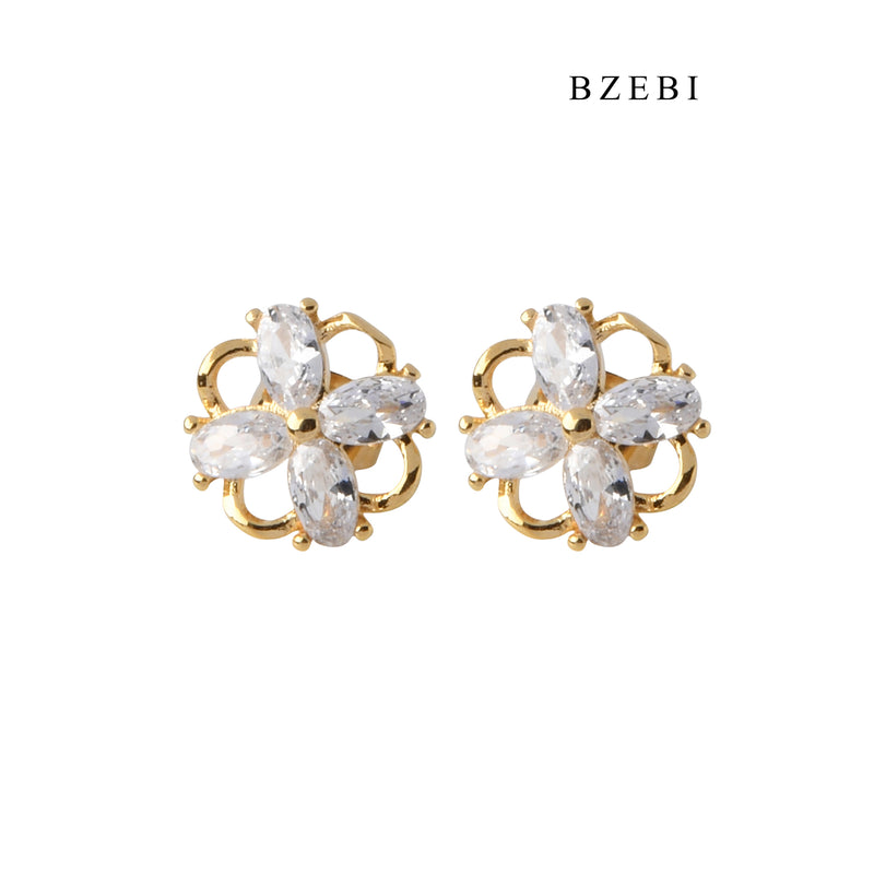 BZEBI High quality 4-petal hollow flowers Cubic Zircon 18K stainless steel gold-plated earrings earrings women's jewelry gift