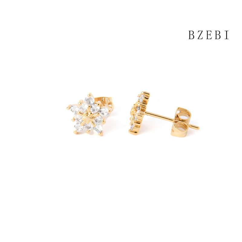 18k Gold Plated Cubic Zirconia snow Stud Earrings for Women with Box