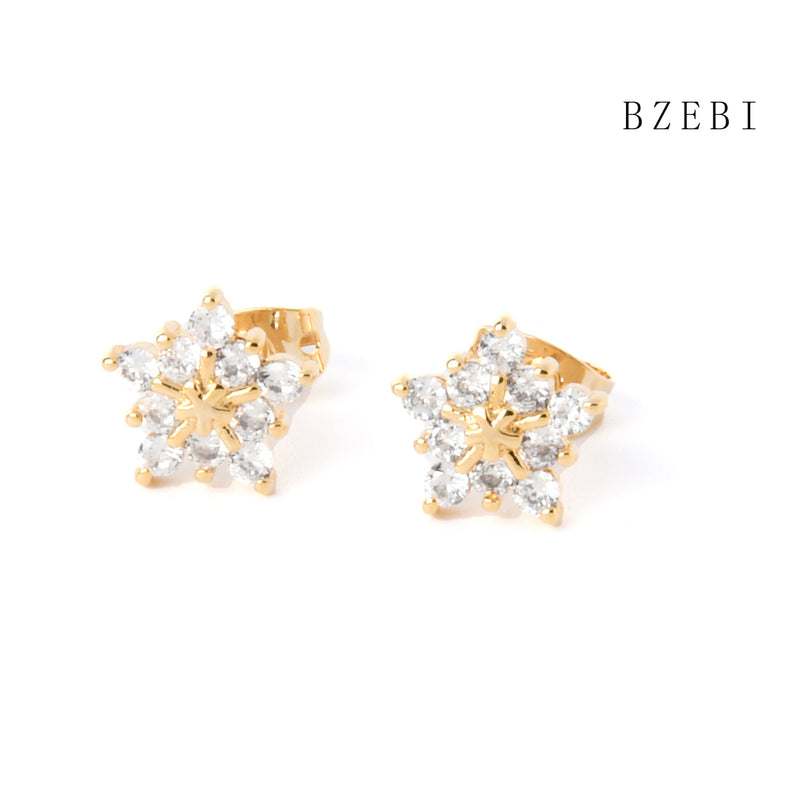 18k Gold Plated Cubic Zirconia snow Stud Earrings for Women with Box