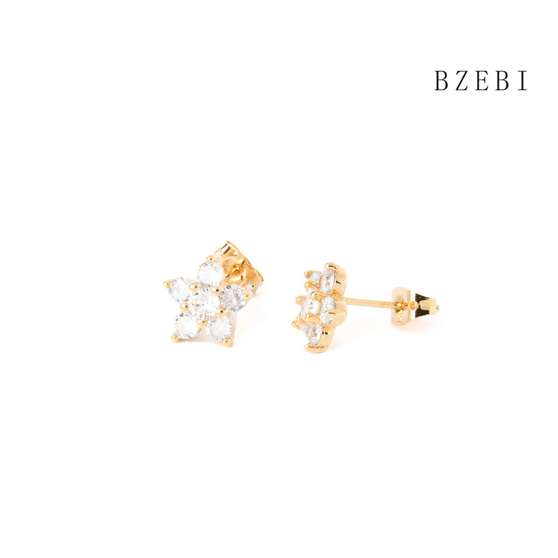 18k Gold Plated Cubic Zirconia snow Stud Earrings for Women with Box