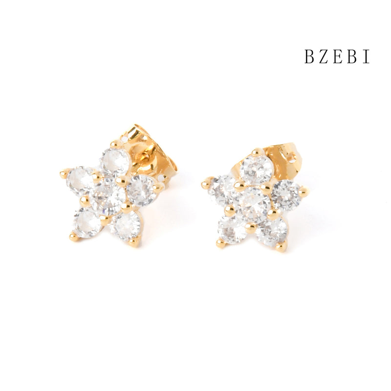 18k Gold Plated Cubic Zirconia snow Stud Earrings for Women with Box