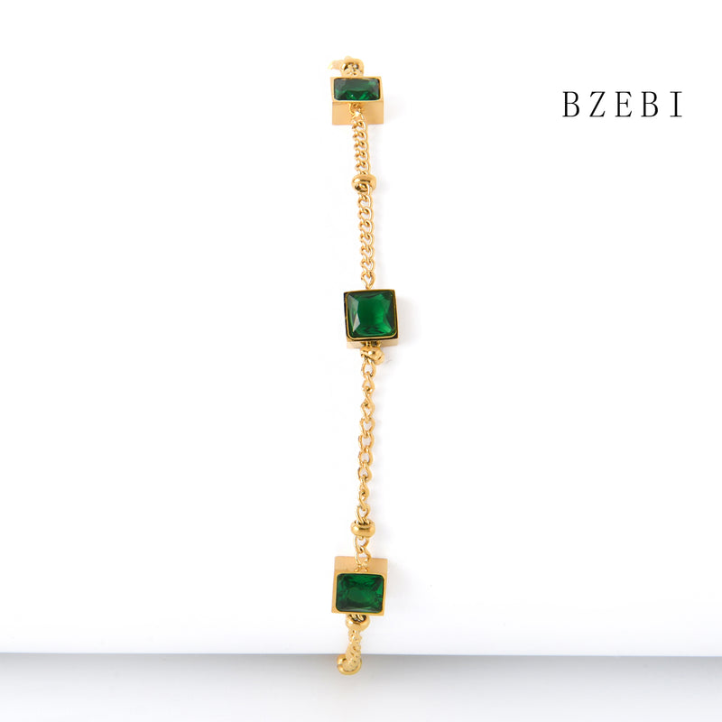 18k Gold Plated Cubic Zirconia Green diamond  Bracelet for Women with Box