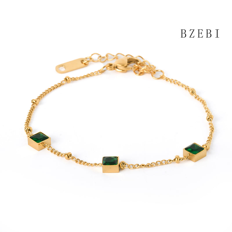 18k Gold Plated Cubic Zirconia Green diamond  Bracelet for Women with Box