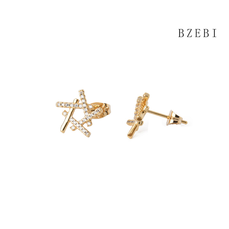 18k Gold Plated Cubic Zirconia The stars Stud Earrings for Women with Box