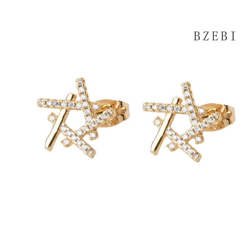 18k Gold Plated Cubic Zirconia The stars Stud Earrings for Women with Box