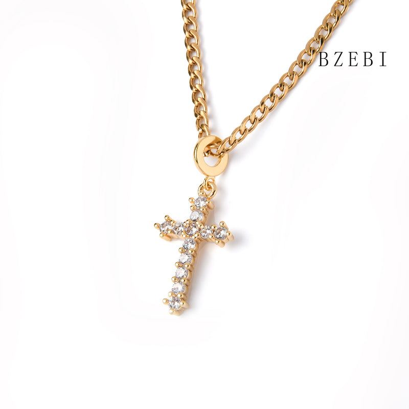 18k Gold Plated Cubic Zirconia The cross Necklace for Women with Box