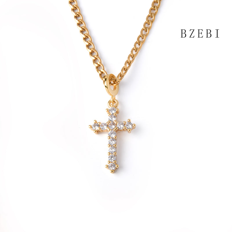 18k Gold Plated Cubic Zirconia The cross Necklace for Women with Box