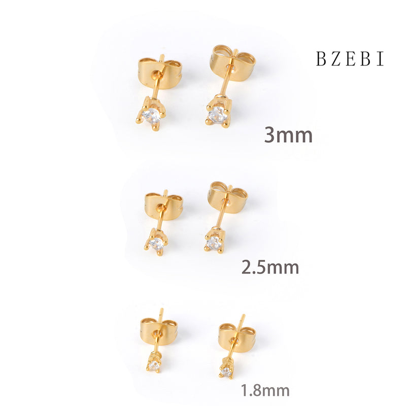 18k Gold Plated Cubic Zirconia diamond Stud Earrings for Women with Box