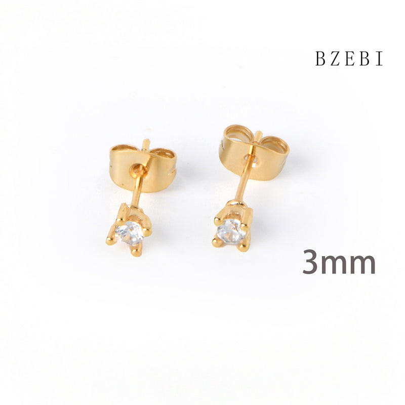 18k Gold Plated Cubic Zirconia diamond Stud Earrings for Women with Box