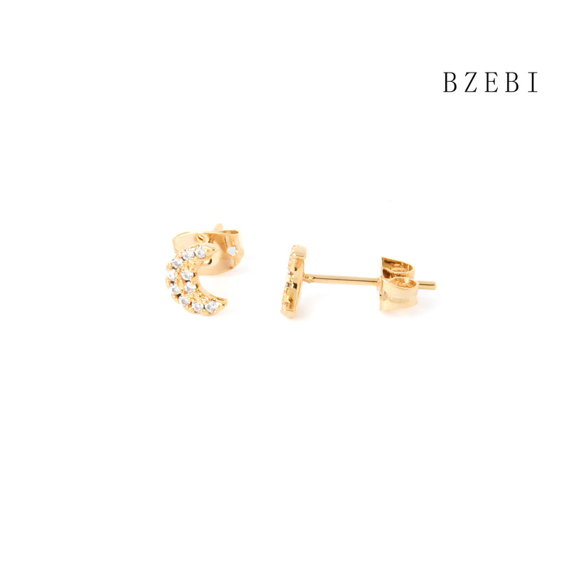 18k Gold Plated Cubic Zirconia The moon Stud Earrings for Women with Box