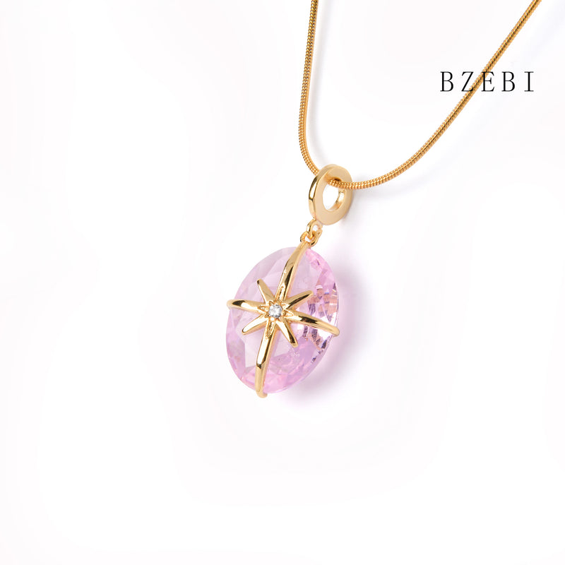 18k Gold Plated Cubic Zirconia Pink crystal Necklace for Women with Box