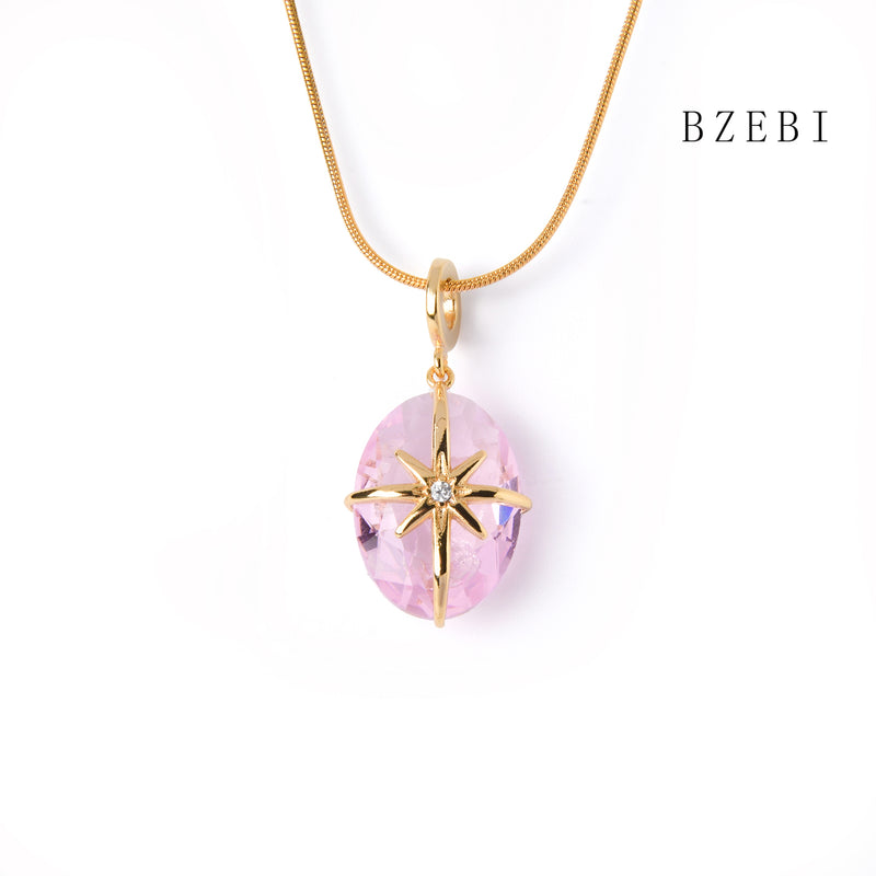 18k Gold Plated Cubic Zirconia Pink crystal Necklace for Women with Box