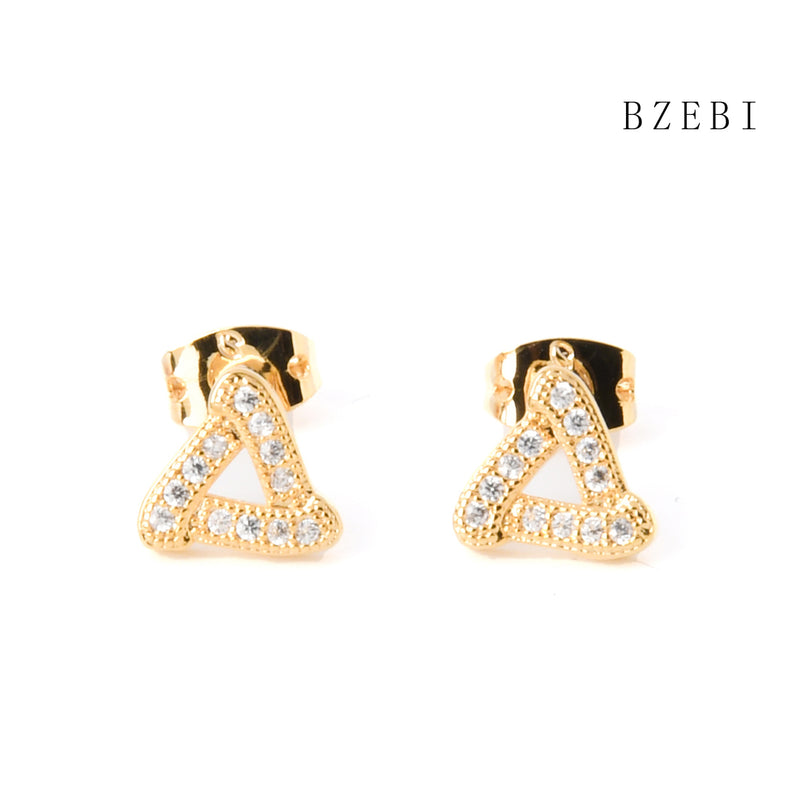 18k Gold Plated Cubic Zirconia Triangle of triangle Stud Earrings for Women with Box