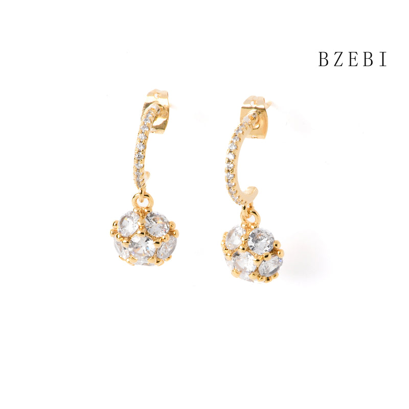 18k Gold Plated Cubic Zirconia flowers Stud Earrings for Women with Box