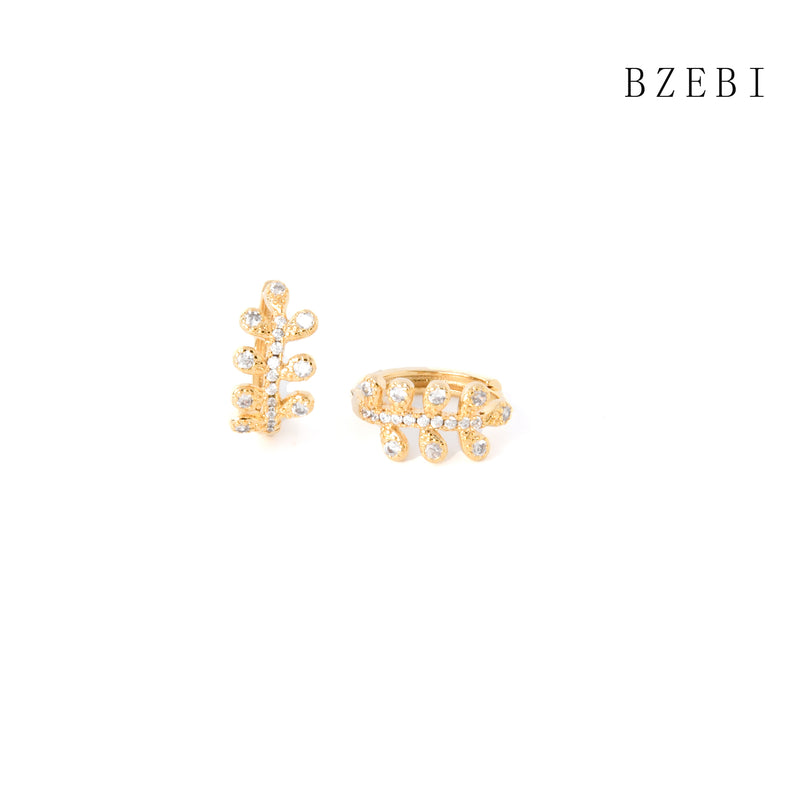 18k Gold Plated Cubic Zirconia leaves Stud Earrings for Women with Box