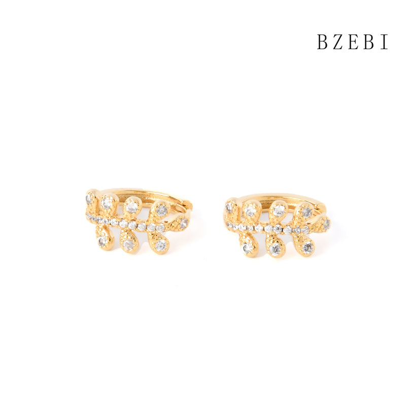 18k Gold Plated Cubic Zirconia leaves Stud Earrings for Women with Box