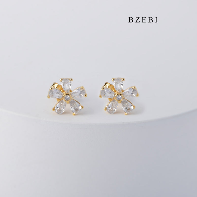 BZEBI Fashionable and simple 18K stainless steel gold-plated 5-petal flower earrings earrings women's design jewelry accessories