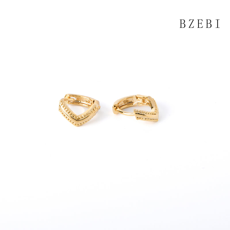 18k Gold Plated Cubic Zirconia v shape Stud Earrings for Women with Box