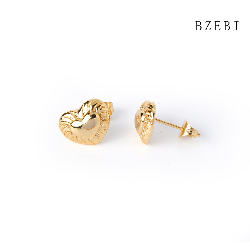 18k Gold Plated Cubic Zirconia heart Stud Earrings for Women with Box