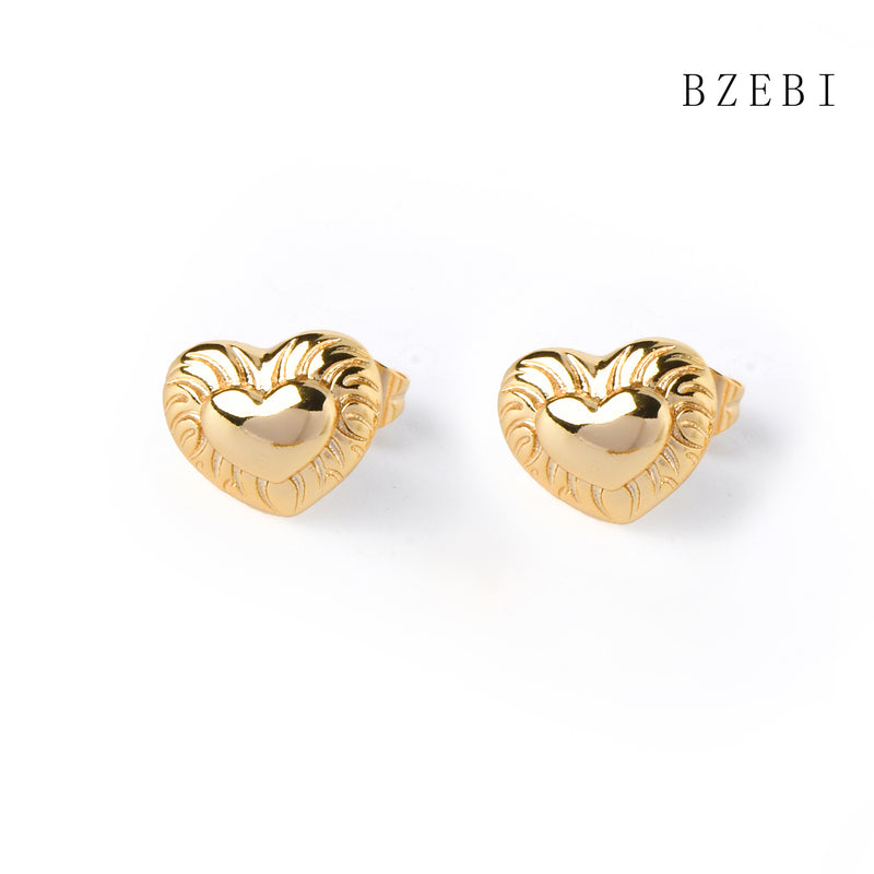 18k Gold Plated Cubic Zirconia heart Stud Earrings for Women with Box