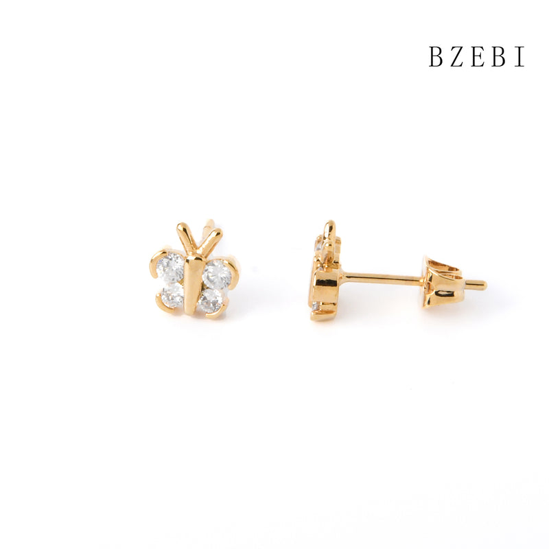 18k Gold Plated Cubic Zirconia The butterfly Stud Earrings for Women with Box