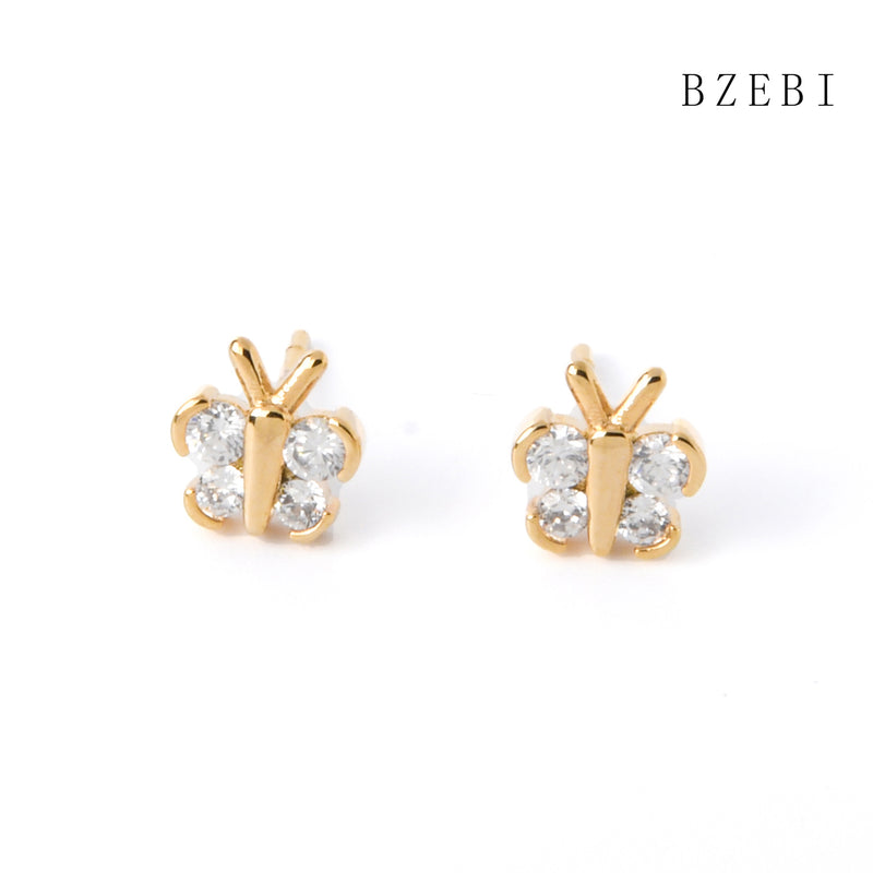 18k Gold Plated Cubic Zirconia The butterfly Stud Earrings for Women with Box