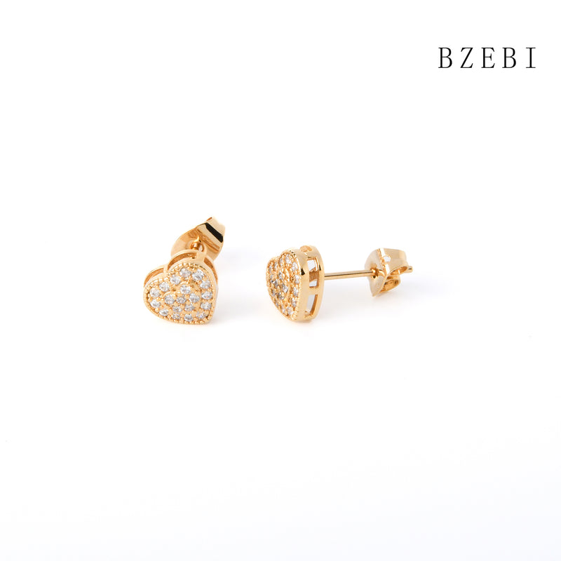 18k Gold Plated Cubic Zirconia heart Stud Earrings for Women with Box