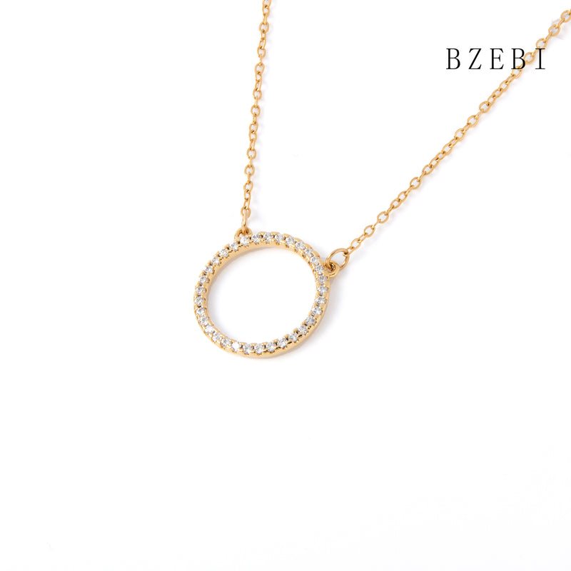 18k Gold Plated Cubic Zirconia circular Necklace for Women with Box