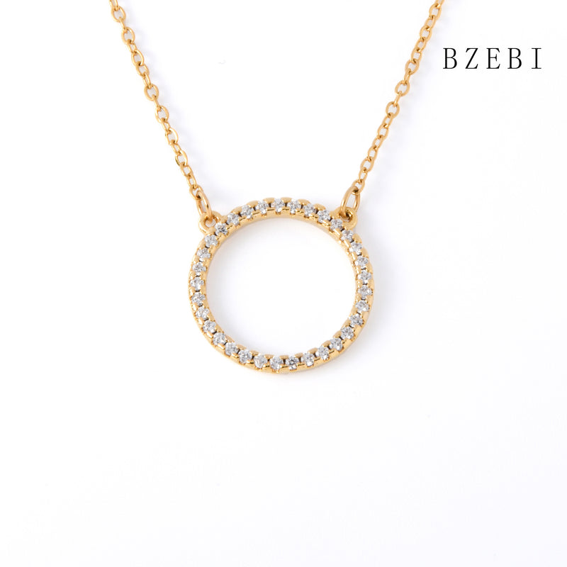 18k Gold Plated Cubic Zirconia circular Necklace for Women with Box