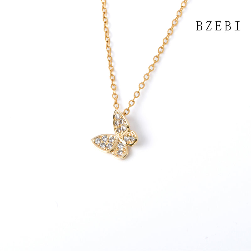 18k Gold Plated Cubic Zirconia butterfly Necklace for Women with Box