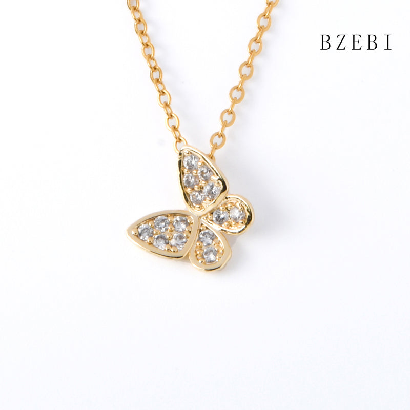 18k Gold Plated Cubic Zirconia butterfly Necklace for Women with Box