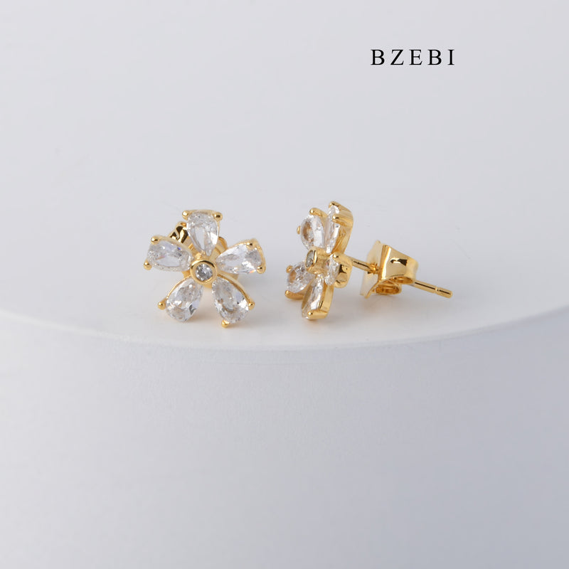 BZEBI Fashionable and simple 18K stainless steel gold-plated 5-petal flower earrings earrings women's design jewelry accessories