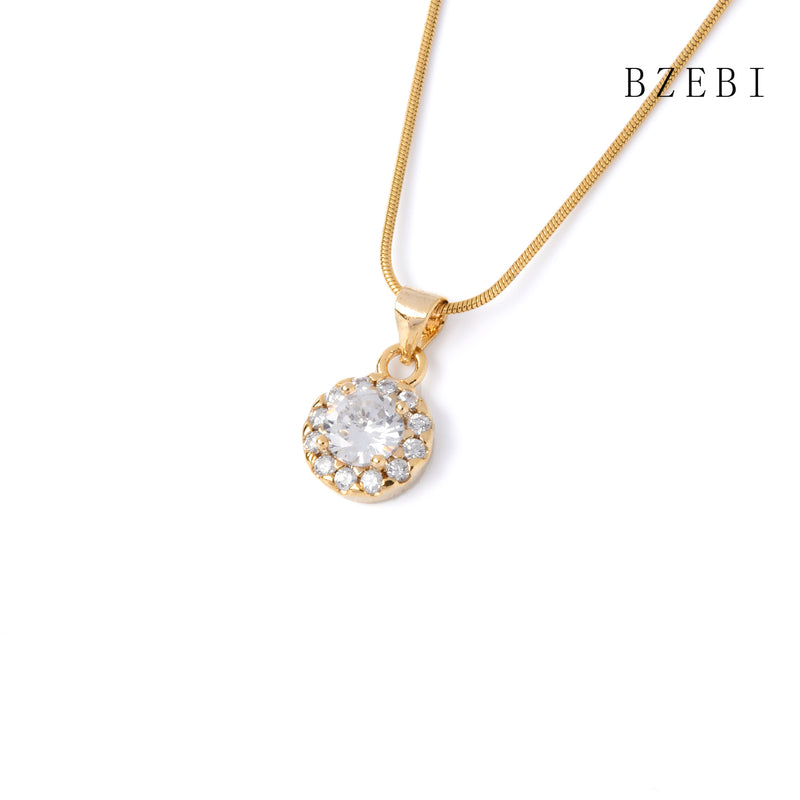 18k Gold Plated Cubic Zirconia Full drill circle Necklace for Women with Box