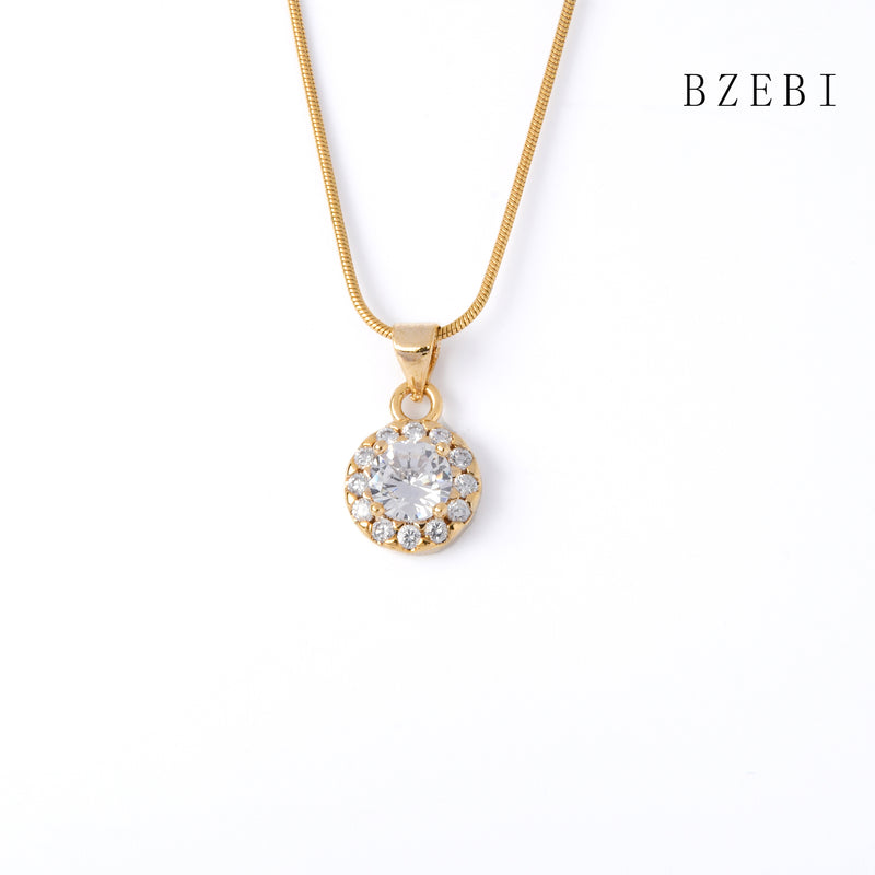 18k Gold Plated Cubic Zirconia Full drill circle Necklace for Women with Box