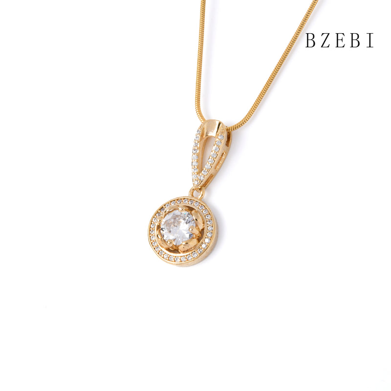 18k Gold Plated Cubic Zirconia Full drill circle Necklace for Women with Box