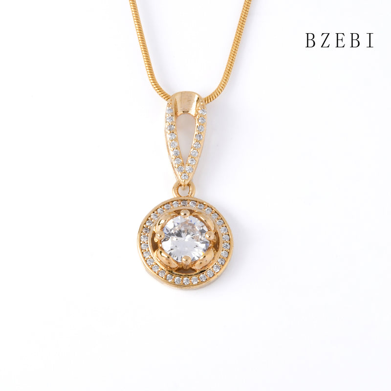 18k Gold Plated Cubic Zirconia Full drill circle Necklace for Women with Box