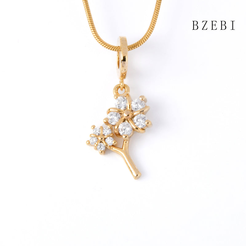 18k Gold Plated Cubic Zirconia flowers Necklace for Women with Box