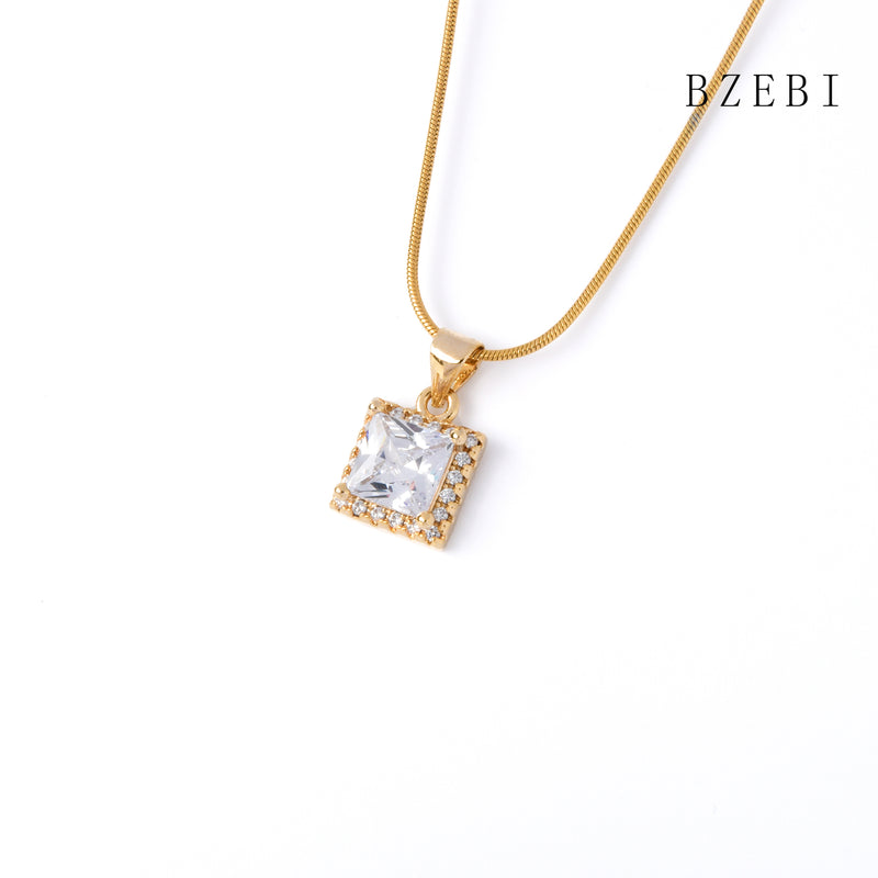 18k Gold Plated Cubic Zirconia Square drill Necklace for Women with Box