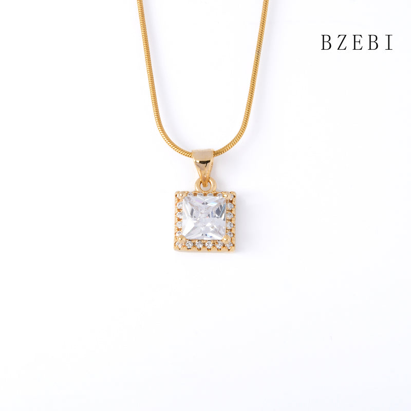 18k Gold Plated Cubic Zirconia Square drill Necklace for Women with Box