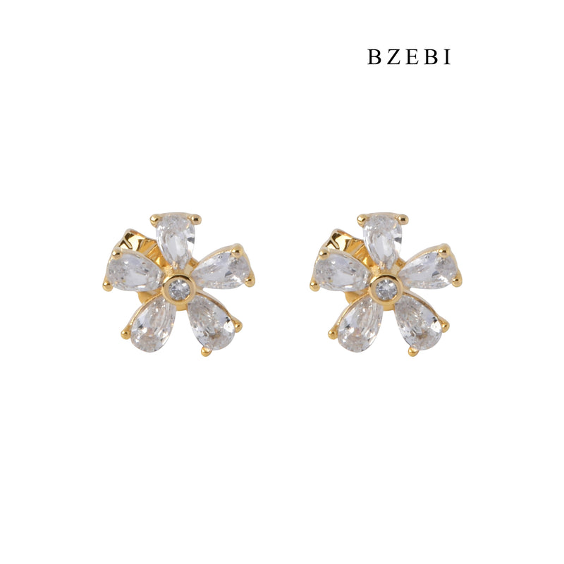 BZEBI Fashionable and simple 18K stainless steel gold-plated 5-petal flower earrings earrings women's design jewelry accessories