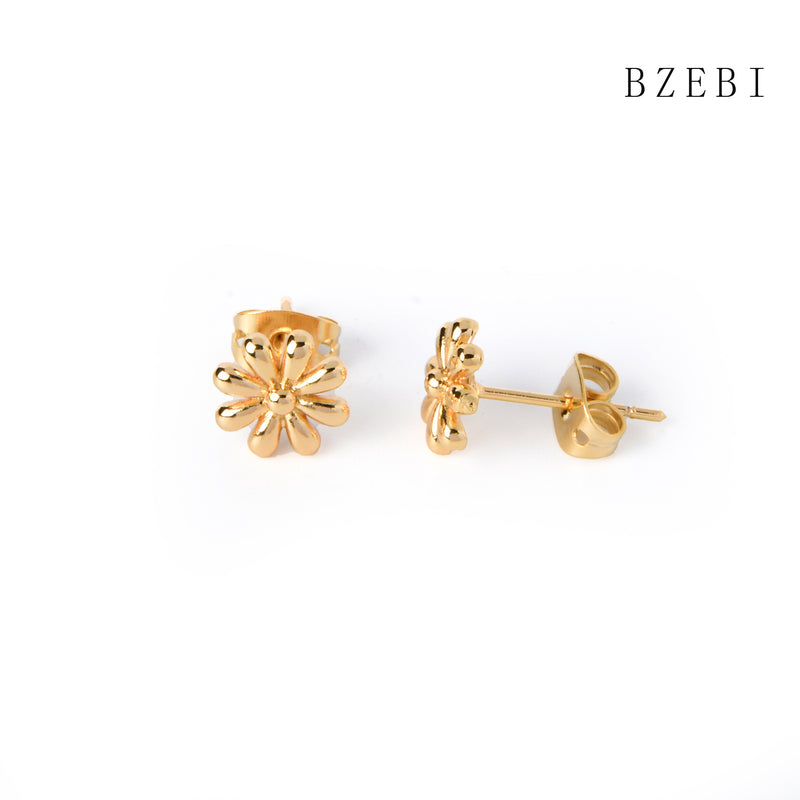 18k Gold Plated Cubic Zirconia Daisy flower Stud Earrings for Women with Box